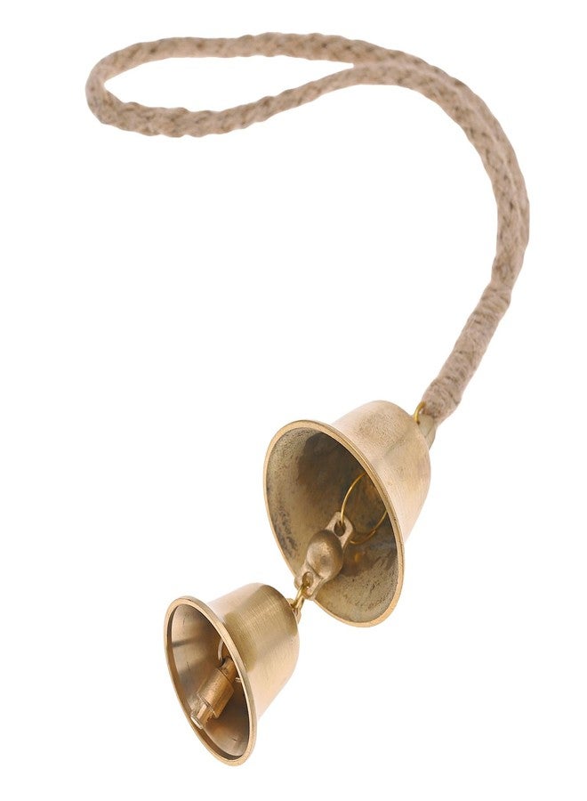 KMOATIM Rustic Brass Hanging Bells for Door Knob Decoration, 13"" Handmade Metal Lucky Home Garden Decor Bell on Rope - Image 2