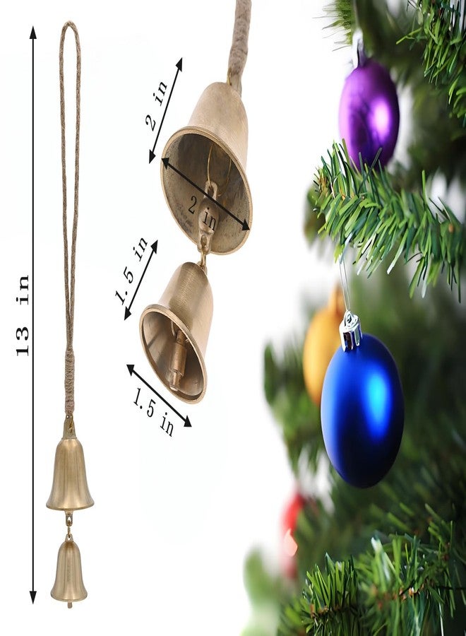 KMOATIM Rustic Brass Hanging Bells for Door Knob Decoration, 13"" Handmade Metal Lucky Home Garden Decor Bell on Rope - Image 4