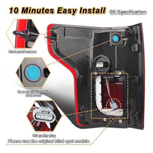 STRAUTOS LED Tail Lights Compatible With Ford Raptor F150 2017 2018 2019 2020 Rear Brake Lamp Signal Assembly ‎Taillights with Blind Spot HL3Z13404H Module Not Included (Right Passenger Side) - Image 2