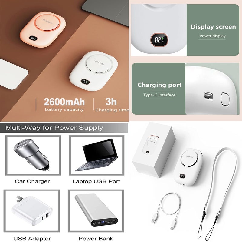 AOCOOLFAN Portable Neck Fan, Handheld Mini Fan Small Personal Fan, Hand Held Fan USB Rechargeable Eyelash Fan for Kids Girls Boys Woman Man Home Outdoor Travel (White) - Image 5