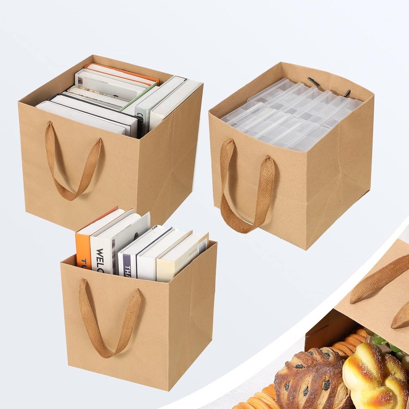 comfrt 30 Pack Brown Paper Bags with Handles Gift Paper Bags Reusable Grocery Shopping Bags Business Packaging Bags, Take out Party Birthday Merchandise Retail Bags Craft (10 Inch, 8 Inch, 6 Inch) - Image 4
