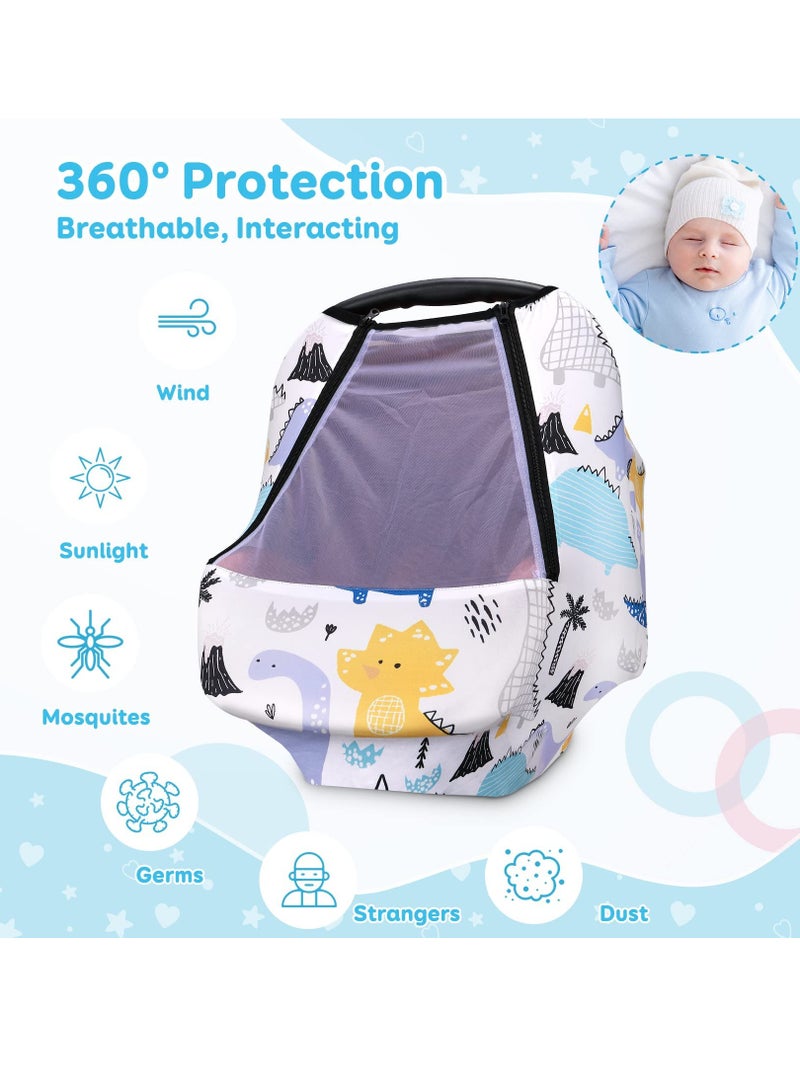 SOLARAE Car Baby Seat Covers case, Baby Car Seat Stroller Canopy with Breathable Zipperable Peep Window, Mosquito Net, Elastic Wind Sun Protection Cute Cover for Girls Boys - Image 2