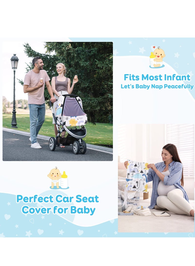 SOLARAE Car Baby Seat Covers case, Baby Car Seat Stroller Canopy with Breathable Zipperable Peep Window, Mosquito Net, Elastic Wind Sun Protection Cute Cover for Girls Boys - Image 5