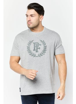 Men Crew Neck Short Sleeves Graphic Print T-Shirt, Grey
