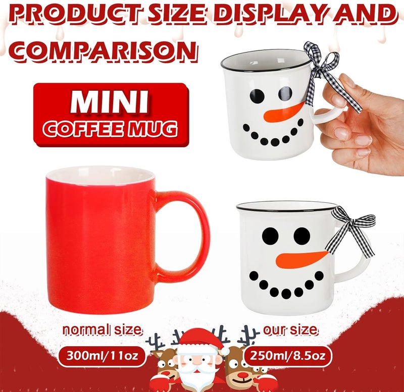 Whaline 6Pcs Winter Mini Coffee Mug with Ribbon Tiered Tray Decor White Snowman Let it Snow Drinking Mug for Winter Christmas Table Centerpieces Decorations Housewarming Gift - Image 2