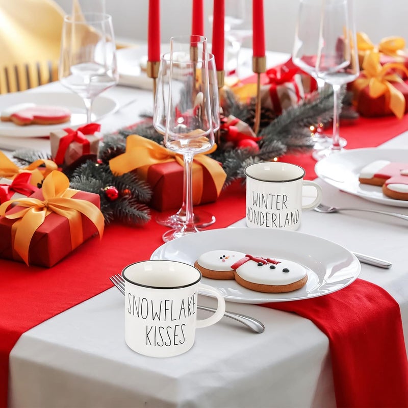 Whaline 6Pcs Winter Mini Coffee Mug with Ribbon Tiered Tray Decor White Snowman Let it Snow Drinking Mug for Winter Christmas Table Centerpieces Decorations Housewarming Gift - Image 5