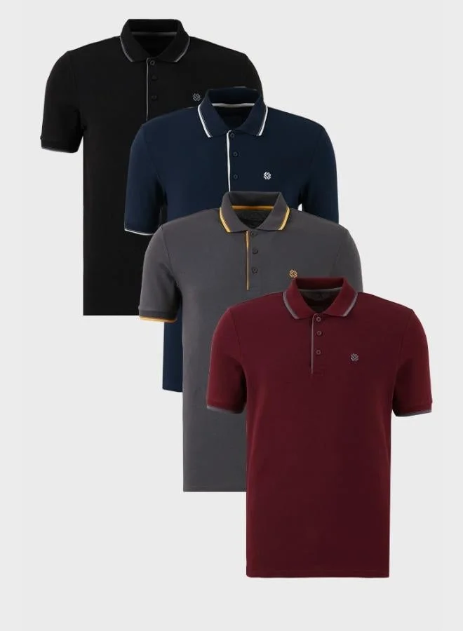 Buratti Buratti Cotton Slim Fit Stripe Detailed Buttoned Polo Collar 4-Pack T Shirt Men's T SHIRT 5902118S4