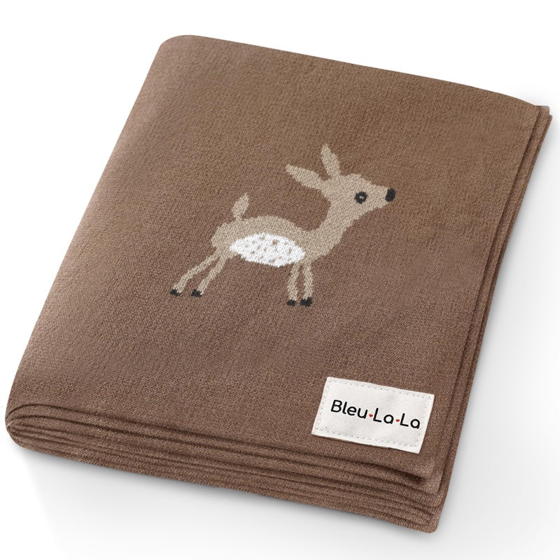 Bleu La La Knit Baby Swaddling Blanket  100 Cotton Lightweight Soft Cozy Receiving Swaddle Crib Stroller Quilt Blanket for Shower Gift Registry for Newborns Infants Toddlers Deer  Mocha