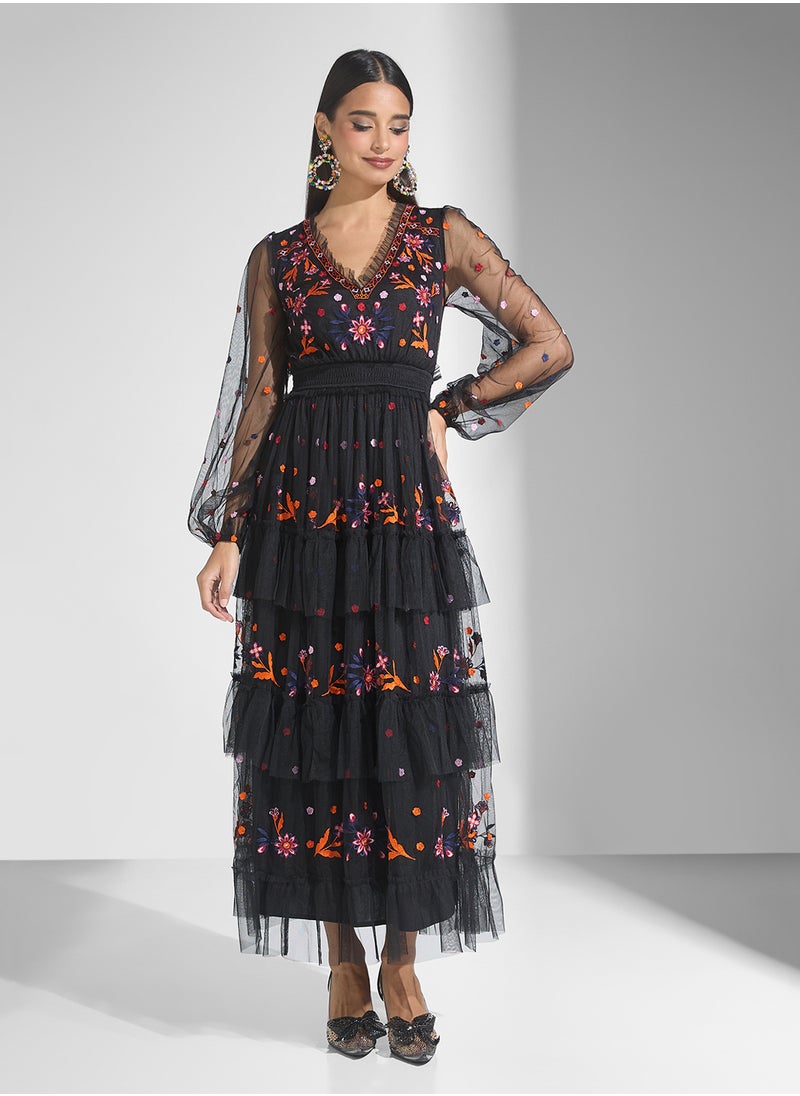 Maya Embroidered Balloon Sleeve Dress  - Image 1