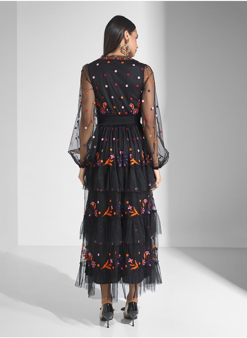 Maya Embroidered Balloon Sleeve Dress  - Image 2