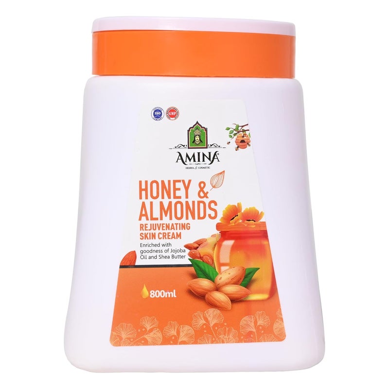AMINA Honey Almonds Rejuvenating Skin Cream Enriched with goodness of Jojoba Oil and Shea Butter Nourishing Skin Cream for Face Body 800 ML - Image 1