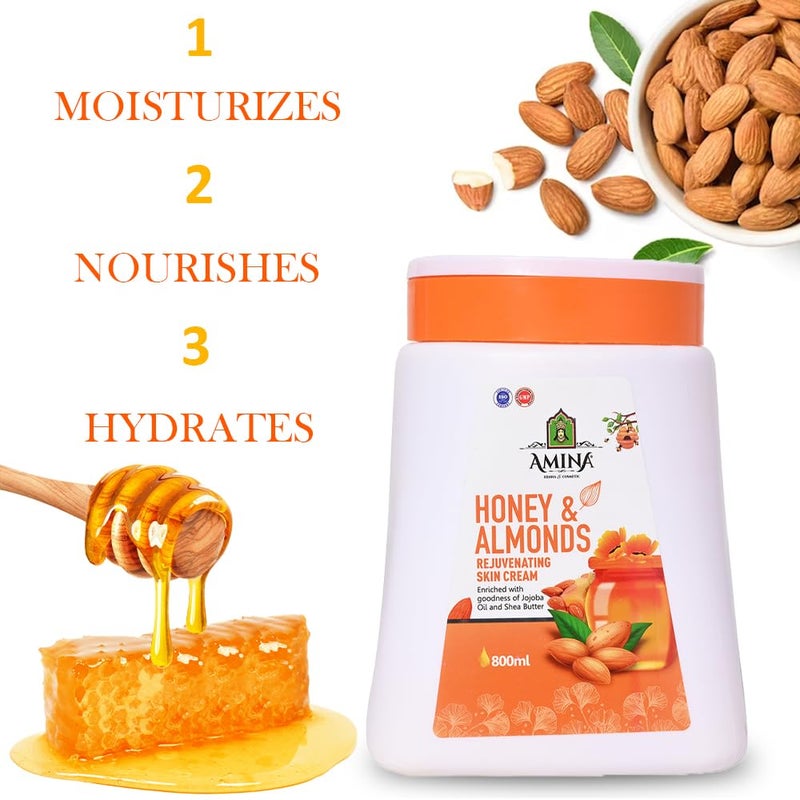 AMINA Honey Almonds Rejuvenating Skin Cream Enriched with goodness of Jojoba Oil and Shea Butter Nourishing Skin Cream for Face Body 800 ML - Image 3