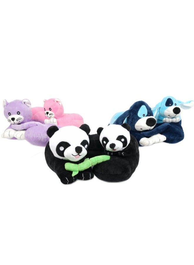 Evolution Kid's Travel Pillow - Innovative Chin Strap & Head Support, Stops Head Movement, Super Soft & Fun Children Pillow Design for Comfortable Journeys, Washable - Pandas