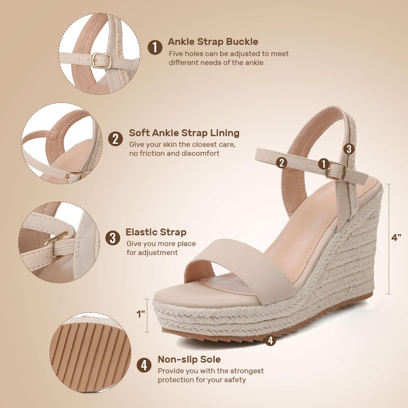 mikarka Women's Espadrille Wedge Sandals: Ankle Strap Platform Open Toe Wedges - Stylish High Heel Dressy Summer Wedges for Women, Inspired by Espadrilles - Image 4