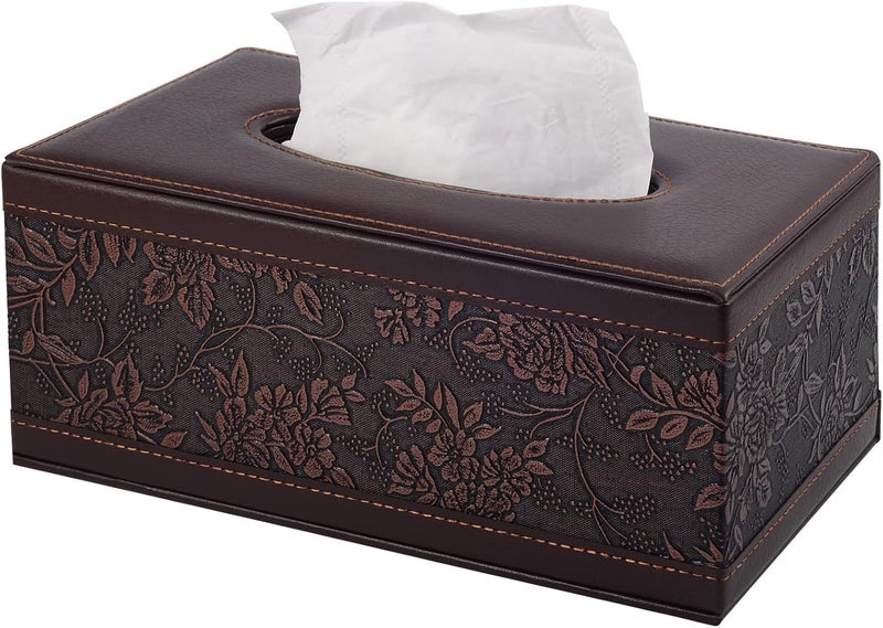 RHCSZ Antique PU Leather Tissue Box Holder Cover Rectangular Napkin Case Dispenser,Home Office Car Tissue Holder with Magnetic Bottom,Facial Tissue Organizer (Retro) - Image 1