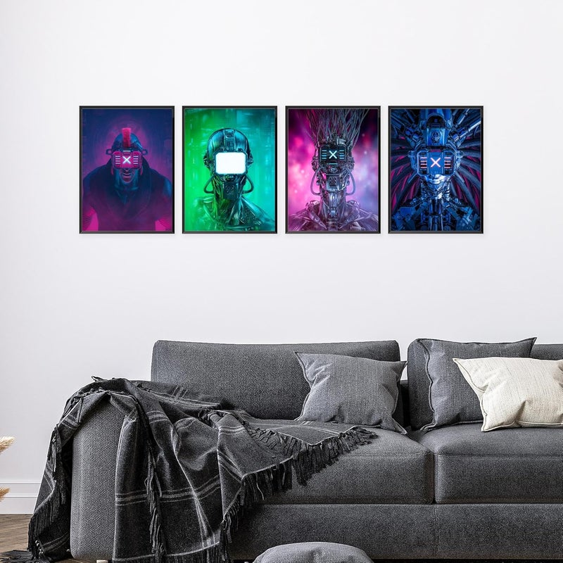Insire Futuristic Cyberpunk Gaming Posters - Set of 4 Wall Art Neon Decor for Boys Room - (8x10") Unframed - Image 4