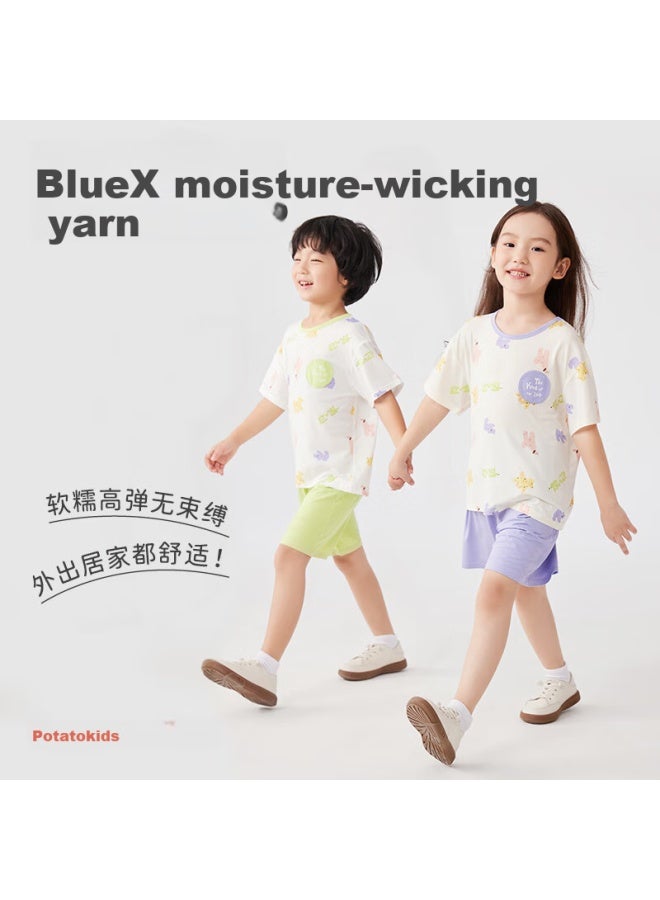 Potatokids Modal Children's Home Wear Summer Thin Boys And Girls Short Sleeve Shorts Pajamas Lilac 100 - Image 4