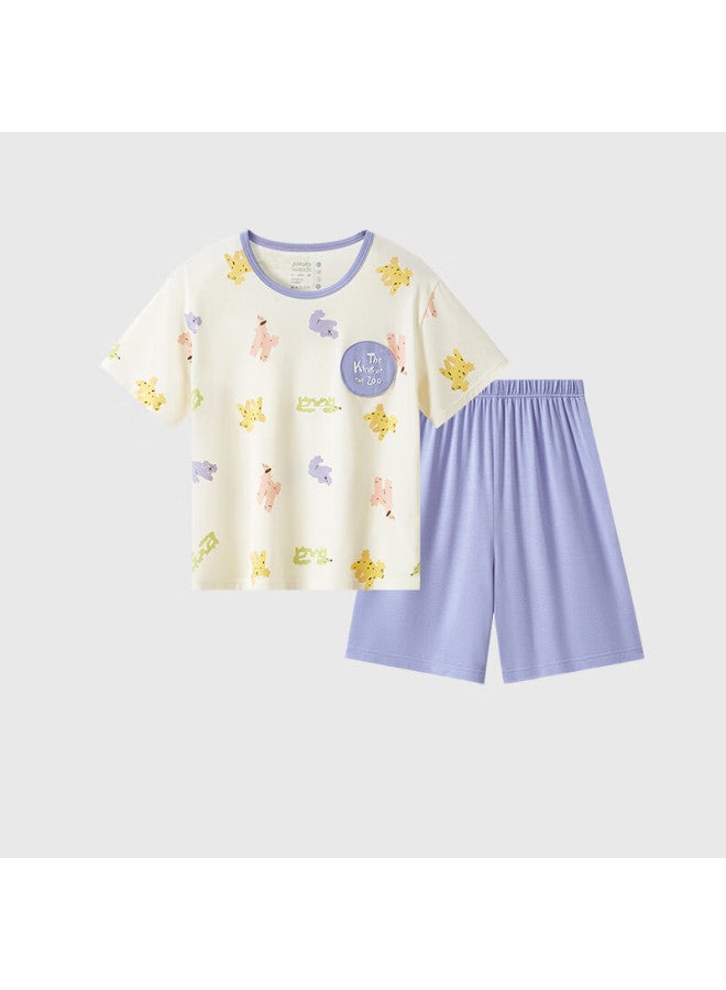 Potatokids Modal Children's Home Wear Summer Thin Boys And Girls Short Sleeve Shorts Pajamas Lilac 100 - Image 5