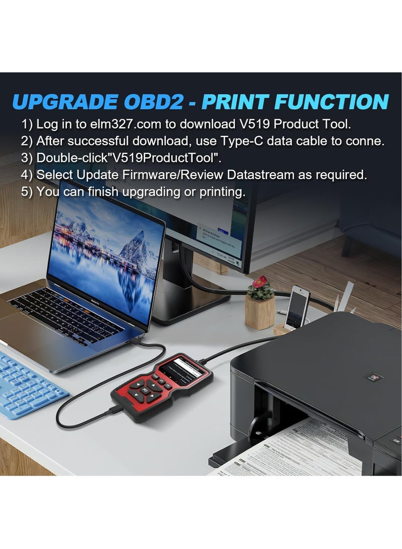OBD2 Scanner Diagnostic Tool Check Engine Fault Code, Car Diagnostic Scan Tools with Print Function Professional OBD2 Code Reader for OBDII/EOBD Protocol Cars