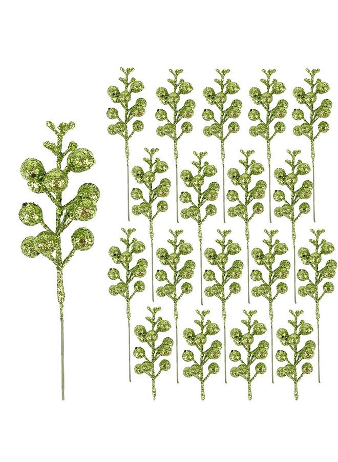 DIYASY Light Green Glitter Berry Stems,20Pcs Artificial Xmas Picks And Sprays Christmas Tree Filler Branches Ornaments Holiday Wreath Garland Decorations Home Décor 7.8 Inch  - Image 1