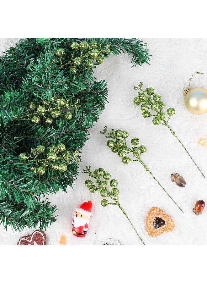 DIYASY Light Green Glitter Berry Stems,20Pcs Artificial Xmas Picks And Sprays Christmas Tree Filler Branches Ornaments Holiday Wreath Garland Decorations Home Décor 7.8 Inch  - Image 4