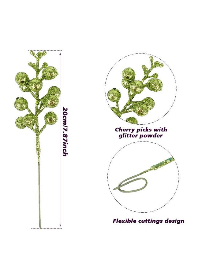 DIYASY Light Green Glitter Berry Stems,20Pcs Artificial Xmas Picks And Sprays Christmas Tree Filler Branches Ornaments Holiday Wreath Garland Decorations Home Décor 7.8 Inch  - Image 2