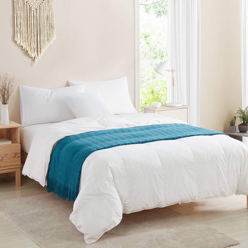 BOURINA Throw Blanket Textured Solid Soft Sofa Throw Bed Runner Couch Cover Knitted Decorative Blanket Bed Runner  50 x90 Inches Teal - Image 1