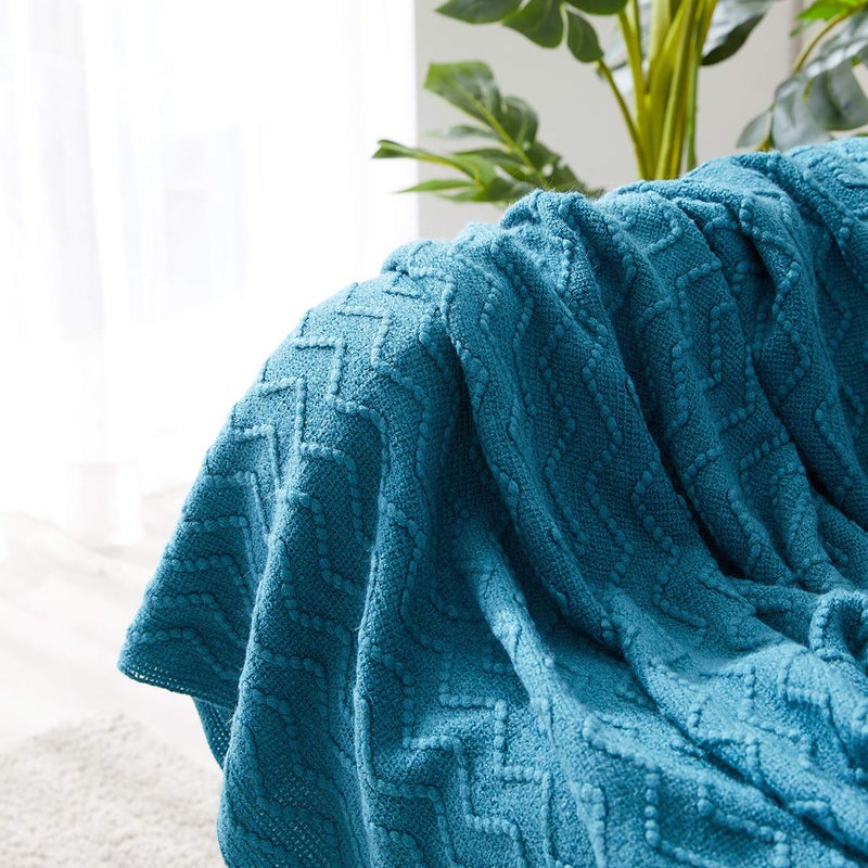BOURINA Throw Blanket Textured Solid Soft Sofa Throw Bed Runner Couch Cover Knitted Decorative Blanket Bed Runner  50 x90 Inches Teal - Image 4