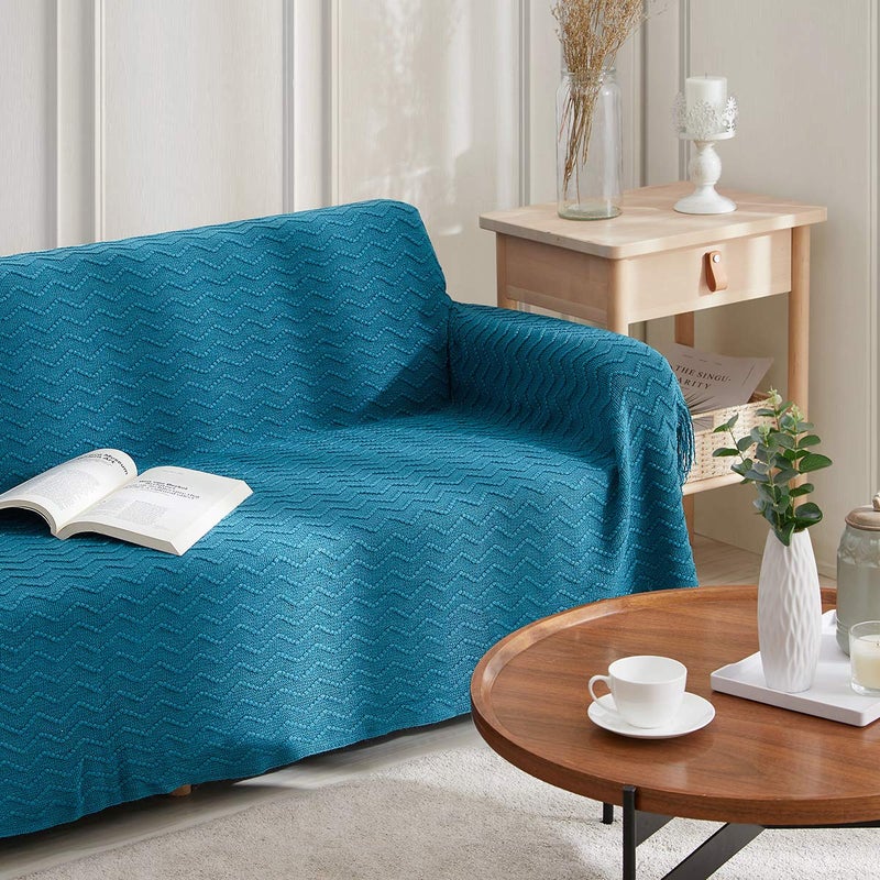 BOURINA Throw Blanket Textured Solid Soft Sofa Throw Bed Runner Couch Cover Knitted Decorative Blanket Bed Runner  50 x90 Inches Teal - Image 5