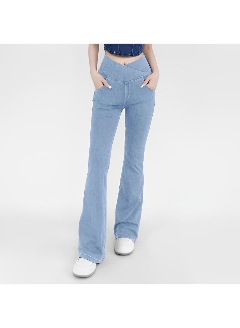 REOCLE Women's Bell Bottom Jeans High Waisted Stretchy Flare Jeans Pull On Tummy Control Flare Pants with Pockets Classic Denim Pants - Image 2