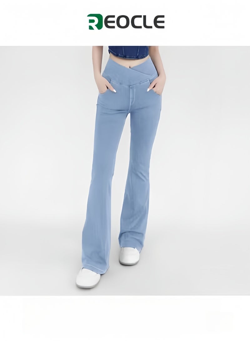 REOCLE Women's Bell Bottom Jeans High Waisted Stretchy Flare Jeans Pull On Tummy Control Flare Pants with Pockets Classic Denim Pants - Image 1