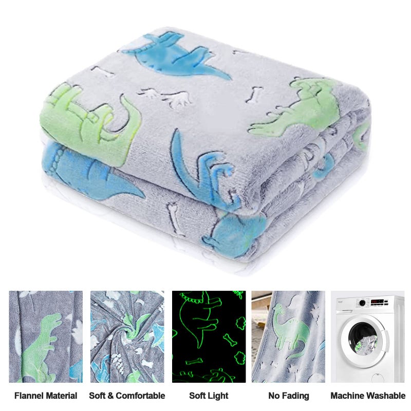 TEHALK Glow in The Dark Blanket for Kids  Dinosaur Blanket for Boys  Kids Blanket for Boys  Toddler Blanket for Boys  Dinosaur Gifts for Boys/Kids  Soft Fleece Blanket Throw  Birthday Gifts 50""x60"" - Image 4