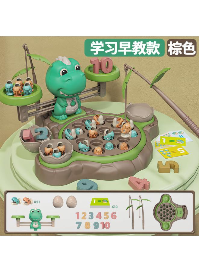 Children's Cartoon Dinosaur Electric Rotating Magnetic Fishing Plate Digital Libra Early Childhood Educational Toys Parent-child Interaction