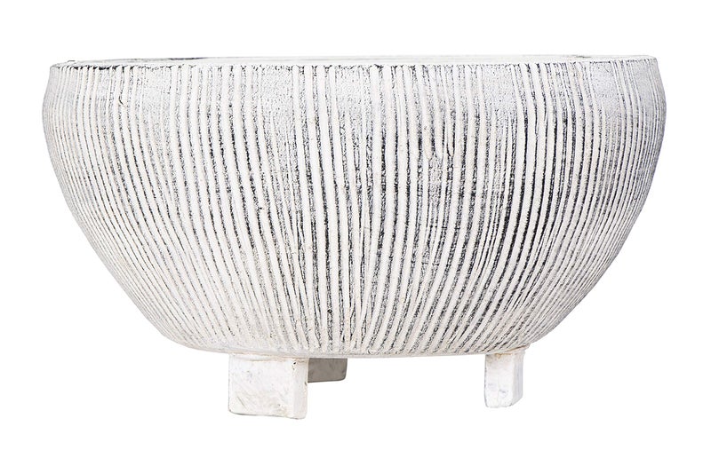 Small Distressed Cream Footed Terracotta Planter with Fluted Texture