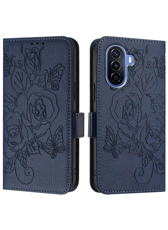 Green Tiger Case For Huawei Enjoy 50 4G / nova Y70 Plus Embossed Rose RFID Anti-theft Leather Phone Case - Image 2