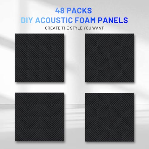 Focusound 48 Pack Sound Proof Foam Panels, 1" x 12" x 12" Acoustic Foam Panels for Wall High Density Soundproofing Wedge Panels for Studio Office Game Room - Image 3