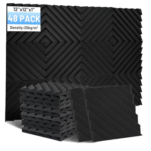 Focusound 48 Pack Sound Proof Foam Panels, 1" x 12" x 12" Acoustic Foam Panels for Wall High Density Soundproofing Wedge Panels for Studio Office Game Room - Image 1