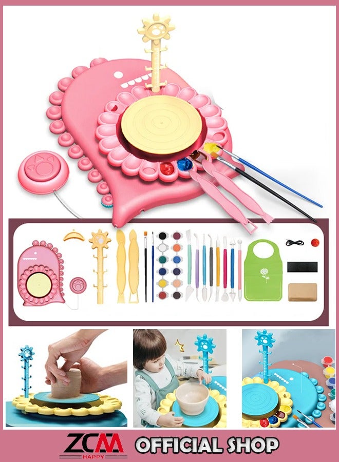 ZCM-HAPPY High Quality DIY Pottery Wheels for Kids Dinosaur Pottery Wheels Art Crafts Lightweight Foldable Portable and Durable Kids Handmade Toy Set  - Image 1