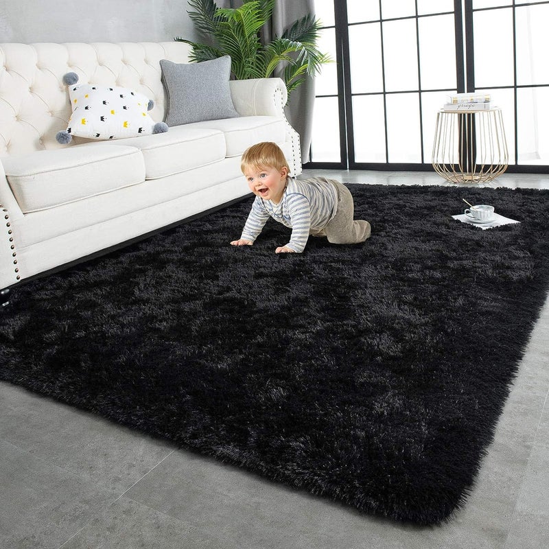 shardha Home Microfiber Soft Shaggy Fur Carpets Rugs for Living RoomBedroom Hall Area Floor Carpet Runner Mat for Home Black 2x3 feet