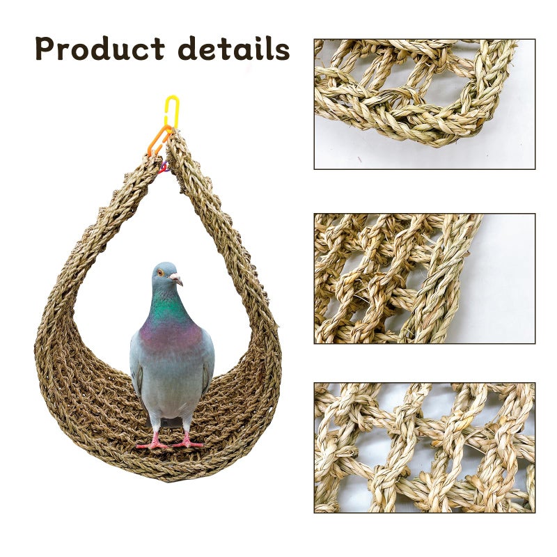 Hamiledyi Bird Seagrass Mat 39.4Ã—7" Natural Grass Woven Net Hammock Hanging on Parrot Cage with Hooks Parakeet Climbing Rope Ladder Chew Toys for Lovebird Cockatiel Conure Budgie Cockatoo Supplies - Image 5