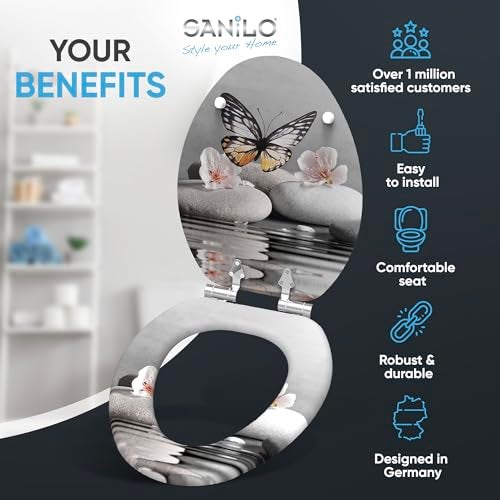 SANILO Wooden Toilet Seat with Soft Close [ELONGATED] - Decorative, Quiet & Slow Close Molded Wood Seat - With Strong Bumpers & Hinges - Adjustable Fit - Vanesa - Image 2
