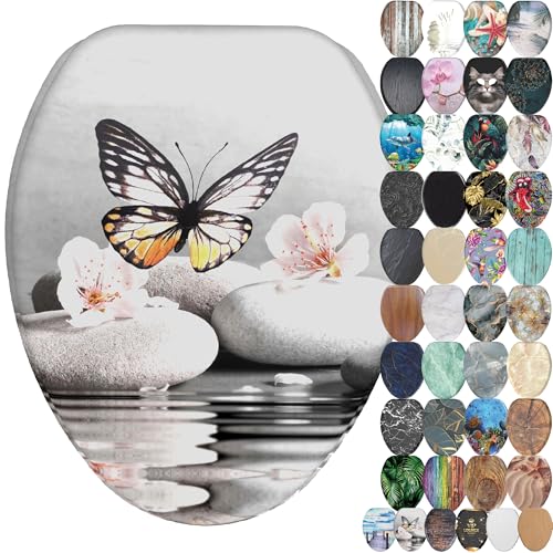 SANILO Wooden Toilet Seat with Soft Close [ELONGATED] - Decorative, Quiet & Slow Close Molded Wood Seat - With Strong Bumpers & Hinges - Adjustable Fit - Vanesa - Image 1