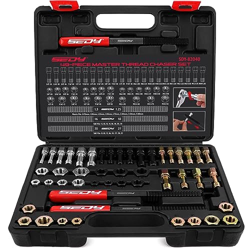 SEDY Thread Repair Thread Chaser Tool Set - 49PCS Thread Cleaner Rethreading Master Kit Metric SAE Bolt Restorer File Nut Rethreader Automotive Wheel Stud Spark Plug Engine Standard Screw Threading UNC UNF - Image 1