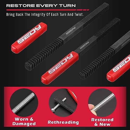 SEDY Thread Repair Thread Chaser Tool Set - 49PCS Thread Cleaner Rethreading Master Kit Metric SAE Bolt Restorer File Nut Rethreader Automotive Wheel Stud Spark Plug Engine Standard Screw Threading UNC UNF - Image 5