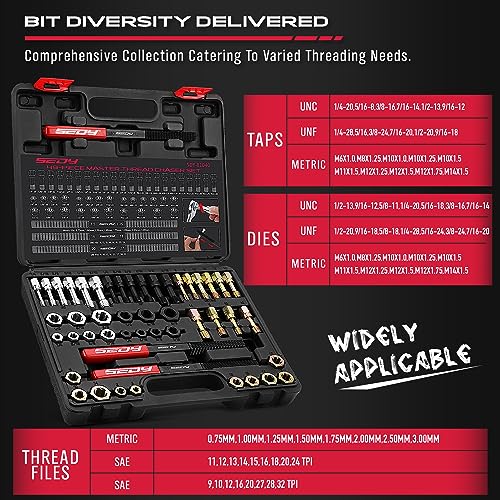 SEDY Thread Repair Thread Chaser Tool Set - 49PCS Thread Cleaner Rethreading Master Kit Metric SAE Bolt Restorer File Nut Rethreader Automotive Wheel Stud Spark Plug Engine Standard Screw Threading UNC UNF - Image 4