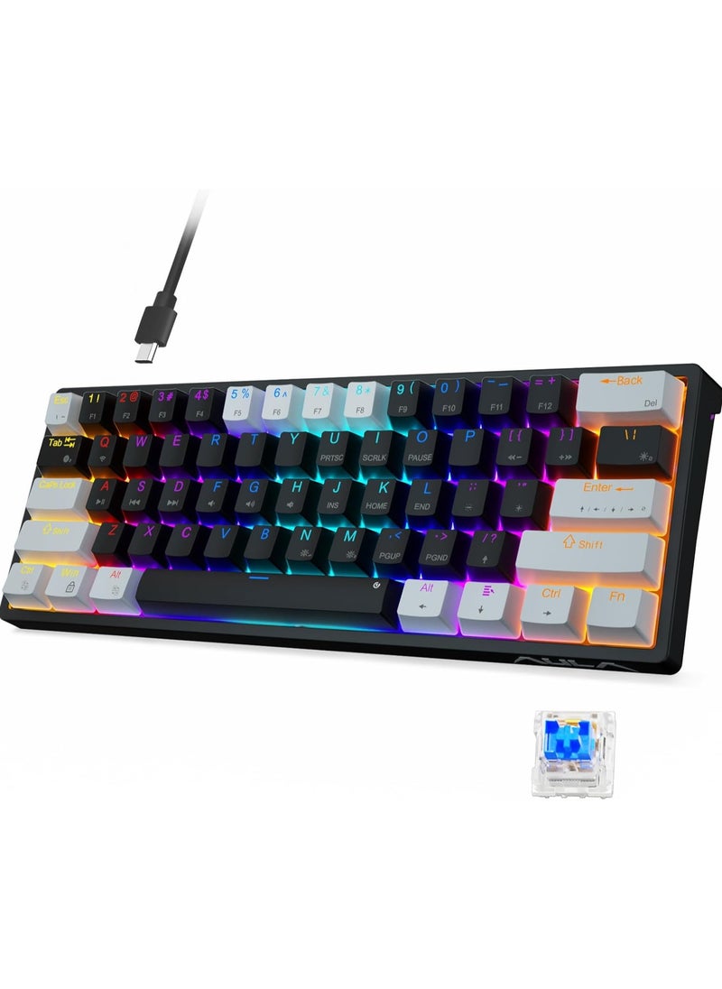 أولا - لوحة مفاتيح سلكية للألعاب F3261، لوحة مفاتيح ميكانيكية بإضاءة خلفية 29 RGB بنسبة 60%، مفاتيح زرقاء، إضاءة LED RGB كاملة، لوحة مفاتيح صغيرة صغيرة الحجم للكمبيوتر الشخصي/Mac/الكمبيوتر المحمول/Wins - Image 1