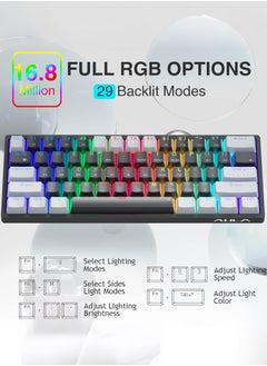 أولا لوحة مفاتيح سلكية للألعاب F3261، لوحة مفاتيح ميكانيكية بإضاءة خلفية 29 RGB بنسبة 60%، مفاتيح زرقاء، إضاءة LED RGB كاملة، لوحة مفاتيح صغيرة صغيرة الحجم للكمبيوتر الشخصي/Mac/الكمبيوتر المحمول/Wins  - Image 2