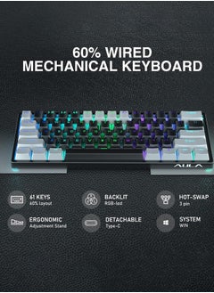 أولا لوحة مفاتيح سلكية للألعاب F3261، لوحة مفاتيح ميكانيكية بإضاءة خلفية 29 RGB بنسبة 60%، مفاتيح زرقاء، إضاءة LED RGB كاملة، لوحة مفاتيح صغيرة صغيرة الحجم للكمبيوتر الشخصي/Mac/الكمبيوتر المحمول/Wins  - Image 4