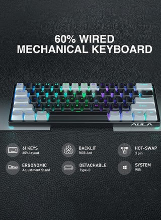 F3261 Wired Gaming Keyboard,29 RGB Backlit 60%  Mechanical Keyboard,Blue Switches,Full RGB LED Lighting,Mini Small Compact Keyboard for PC/Mac/Laptop/Wins - view 4