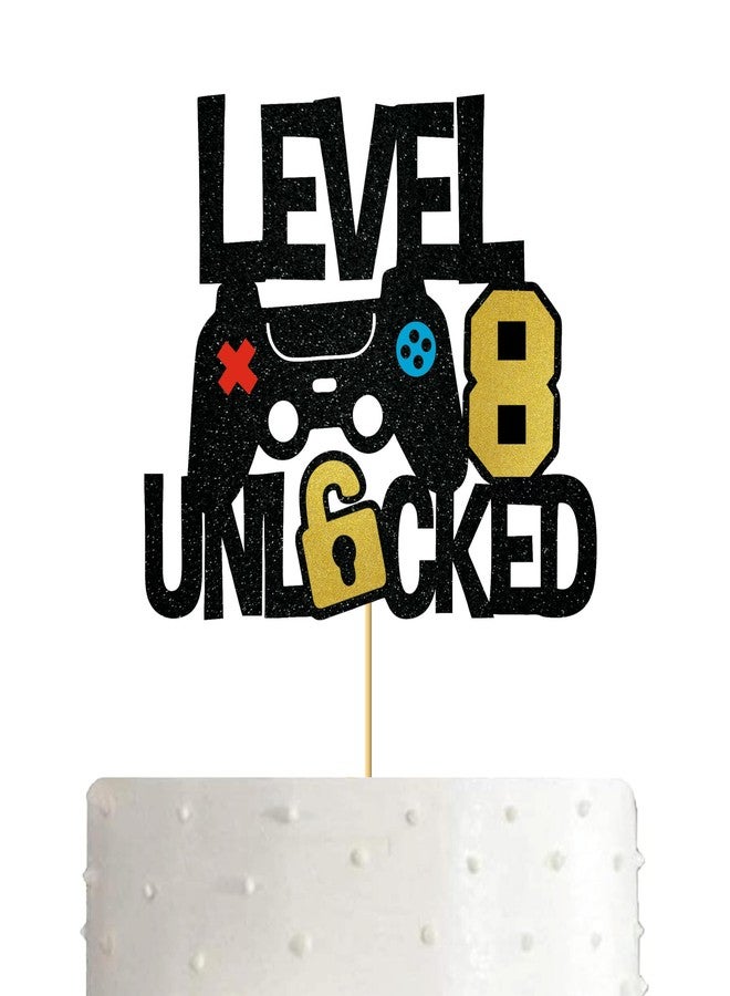 SVM CRAFT®Level 8th Unlocked Cake Topper Game Controller 8s Cake Decoration Happy 8 Birthday Cake Decor Video Play Game Movie Theme Men Women Teenager Bday Party Event Celebration Supplies